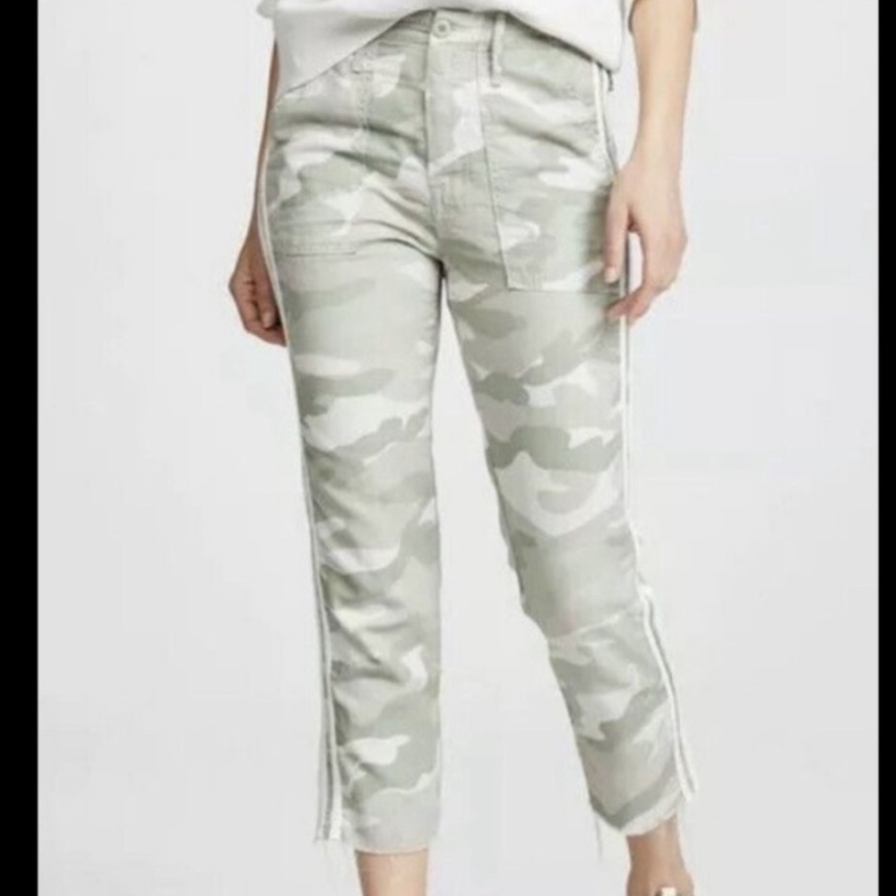 Mother The Shaker Crop Fray Camo Linen Blend Cur Off Hem Womens Size 30